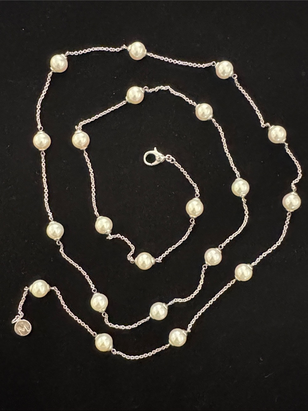 Majorica 925 Long Pearl Station Necklace